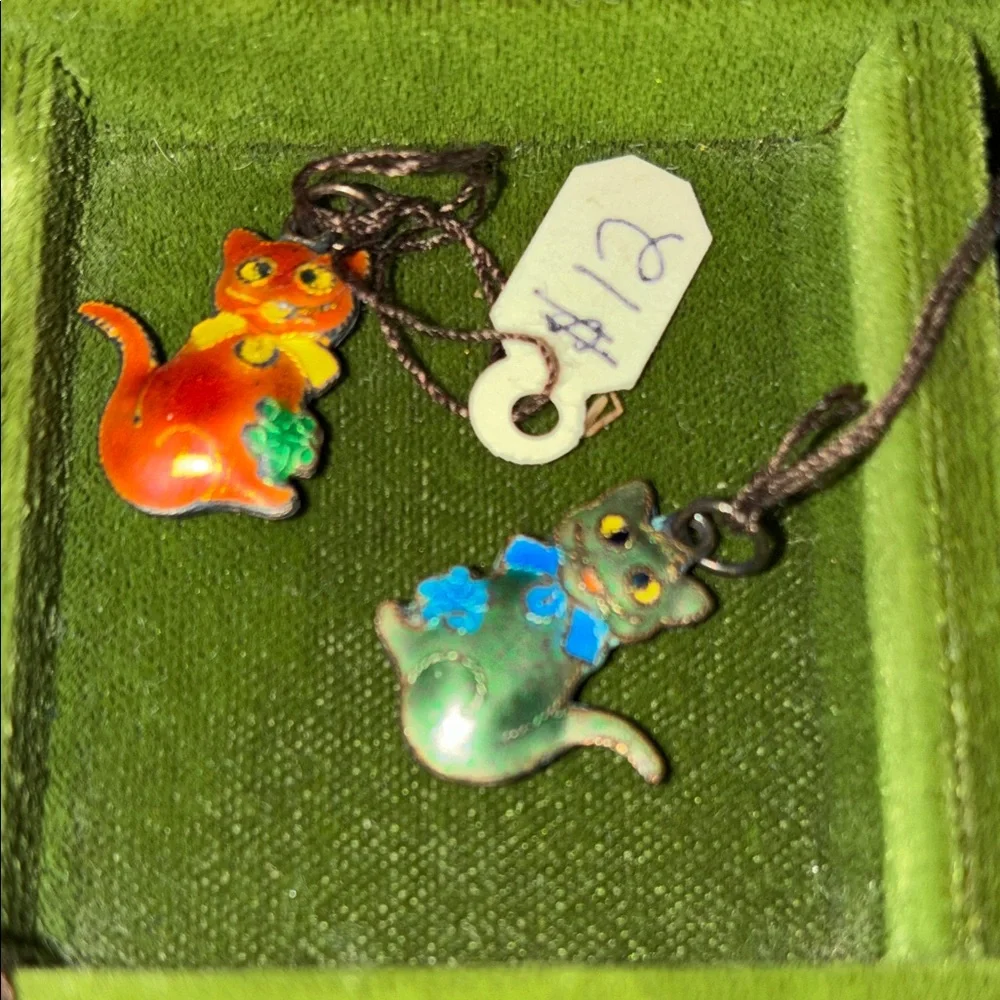 Set of 3 vintage Colorful Cat Pendant Charms, all with original tags from 1980’s